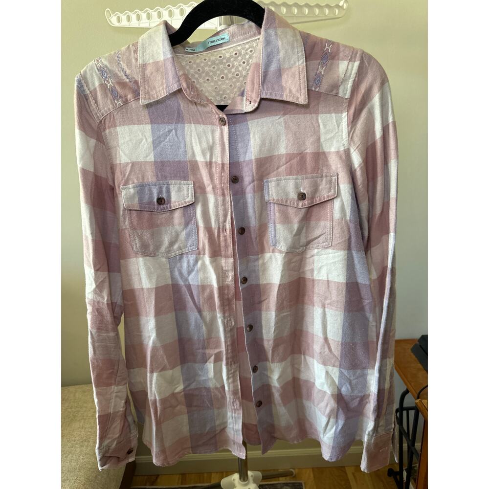 Maurice Pink Flannel Collard Button Up Shirt Long Sleeve Women's Size M